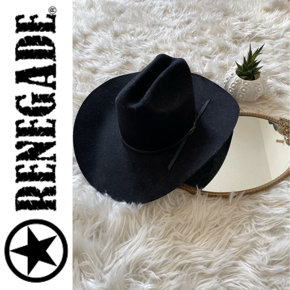 RENEGADE ⭐️ western black felt cowboy cattleman hat, 55cm circumference - Picture 8 of 16